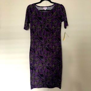 LuLaRoe Disney Villains Fitted Julia Dress Maleficent Raven Purple Black S